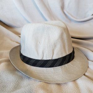 Oliver Lander Amsterdam Size 59 Grey & White Stripe Fedora with Black Band